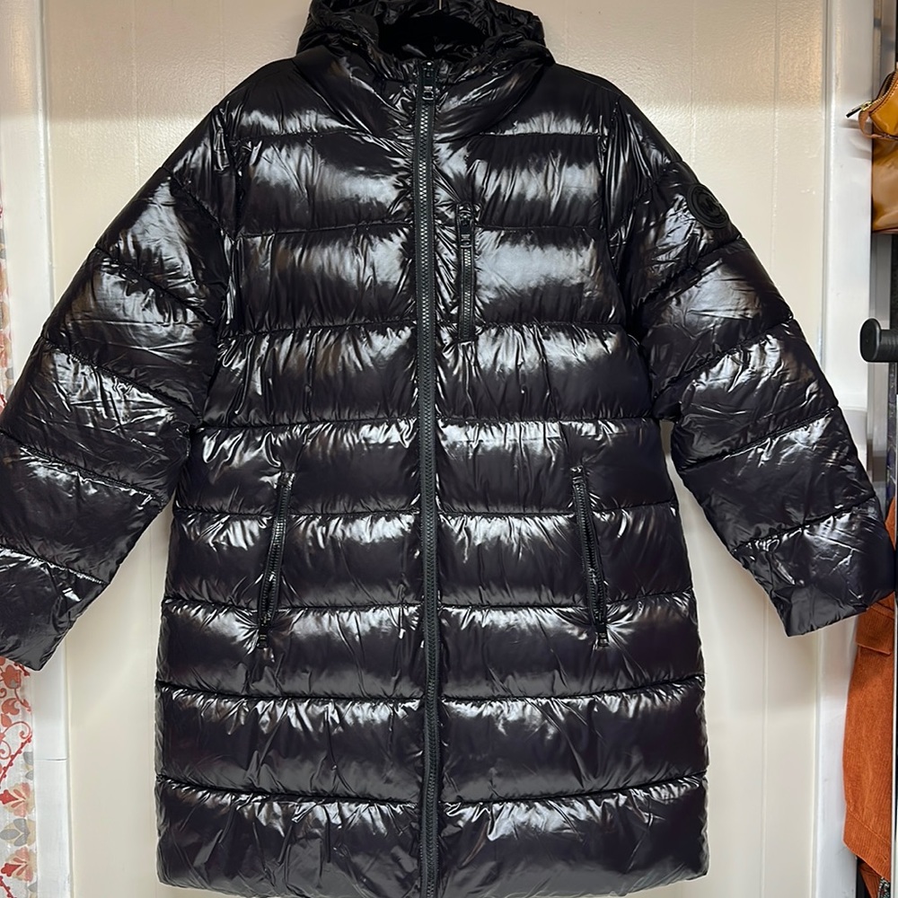 Micheal Kors Hooded Puffer Winter Jacket. Jet Black Sz Xl